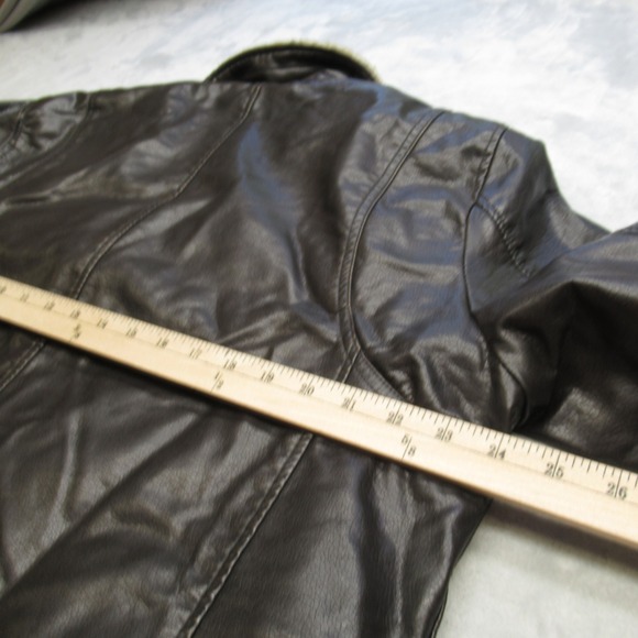 Levis Jacket Mens Large Brown Faux Leather‎ Sherpa Lined Pockets Snap Zip Front - Picture 16 of 16